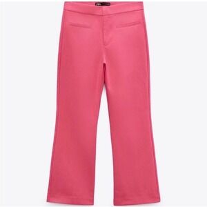 Zara Pink High Waisted Flared Cropped Trousers Pants Small C9